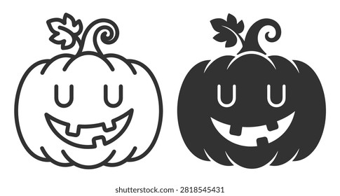 cute Halloween pumpkin icon set pumpkin outline and filled vector illustration on transparent background
