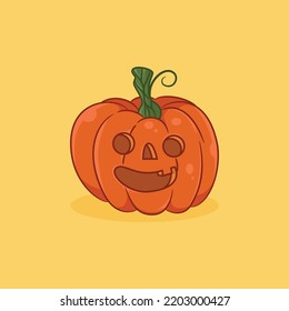 Cute halloween pumpkin illustration with one toothed smile, cartoon icon