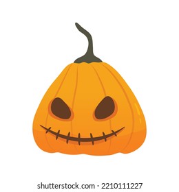 Cute halloween pumpkin illustration with spooky face isolated on white background