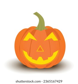 Cute Halloween pumpkin isolated on white background, flat style vector illustration.
