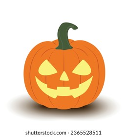 Cute Halloween pumpkin isolated on white background, flat style vector illustration.
