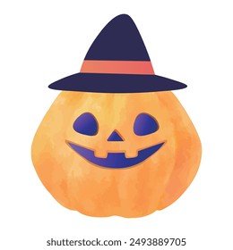 Cute Halloween pumpkin isolated on white background. Watercolor hand drawn pumpkin. Decoration, background. Autumn illustration material.