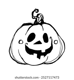 Abóbora de Halloween bonito, desenho de personagem Jack-o-lantern, estilo de esboço, ilustração de vetor de doodle