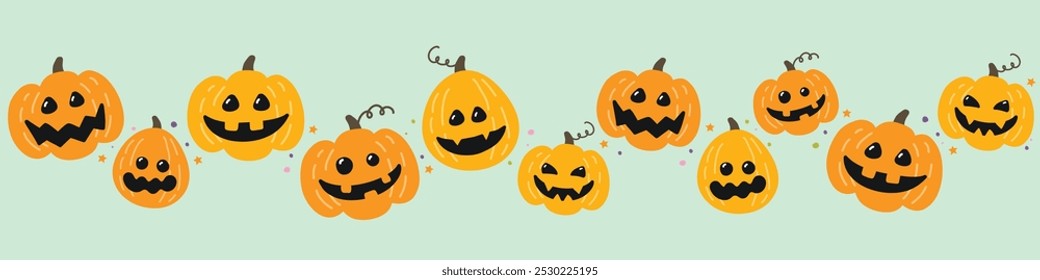 Cute Halloween pumpkin lanterns. Banner design. Vector illustration