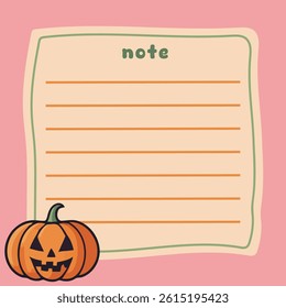 Cute Halloween Pumpkin Note with Pink Background