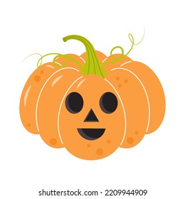 Cute Halloween pumpkin. Orange pumpkin with spooky smile. 