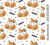 Cute Halloween Pumpkin Pattern with Bats and Stars – Seamless Spooky Fall Design
