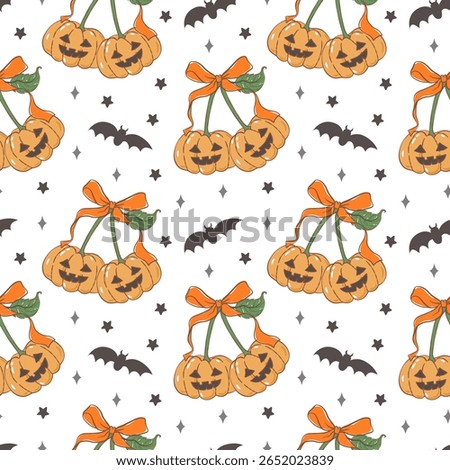Cute Halloween Pumpkin Pattern with Bats and Stars – Seamless Spooky Fall Design