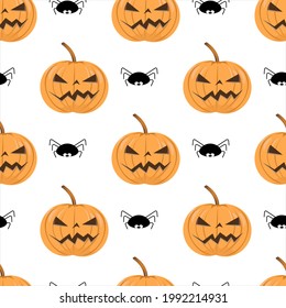 cute halloween pumpkin pattern in cartoon style, decorative background with repeating elements for print, design, decoupage, scrapbooking, covers, office, wallpaper, textile