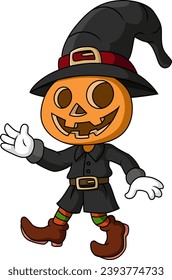 Cute halloween pumpkin scarecrow cartoon