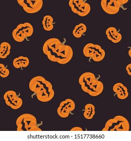 Cute Halloween pumpkin seamless pattern. Carved Pumpkins Texture.