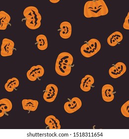 Cute Halloween pumpkin seamless pattern. Carved Pumpkins Texture.