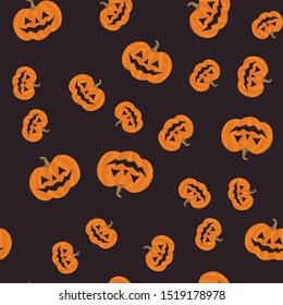Cute Halloween pumpkin seamless pattern. Carved Pumpkins Texture.
