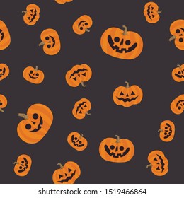 Cute Halloween pumpkin seamless pattern. Carved Pumpkins Texture.