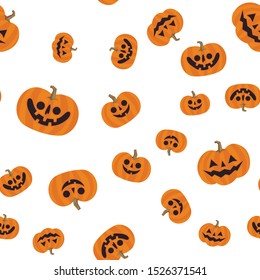 Cute Halloween pumpkin seamless pattern. Carved Pumpkins Texture.