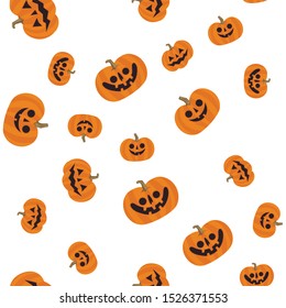 Cute Halloween pumpkin seamless pattern. Carved Pumpkins Texture.