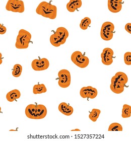 Cute Halloween pumpkin seamless pattern. Carved Pumpkins Texture.