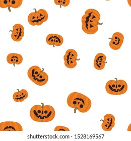 Cute Halloween pumpkin seamless pattern. Carved Pumpkins Texture.