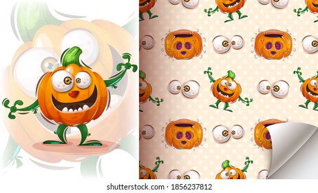 Cute halloween pumpkin - seamless pattern. Vector eps 10