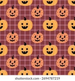 Bonito Halloween Pumpkin Sem Costura Padrão, Mão Desenhado Jack O Lanterna Fundo