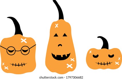 Cute halloween pumpkin set in flat style