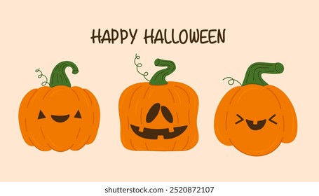 Cute Halloween pumpkin set. Vector elements for halloween concept with pumpkin for postcard, flyer or banner.
