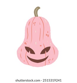 Cute Halloween Pumpkin with smiled Face. Retro hand drawn Autumn Isolated stickers
