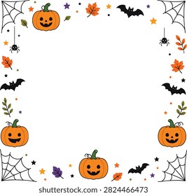 Cute Halloween Pumpkin Spider Web Bats and Autumn Leaves Decorative Frame
