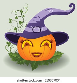 Cute halloween pumpkin, vector illustration