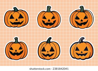 Cute Halloween Pumpkin Vectors Stickers Set