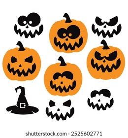 Cute Halloween pumpkin with witches hat vector cartoon illustration