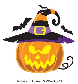 Abóbora de Halloween bonito com bruxas chapéu ilustração cartoon vetor