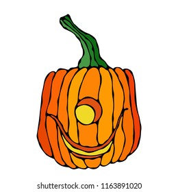Cute Halloween Pumpkins. Autumn or Fall Party Collection. Realistic Hand Drawn High Quality Vector Illustration. Doodle Style.