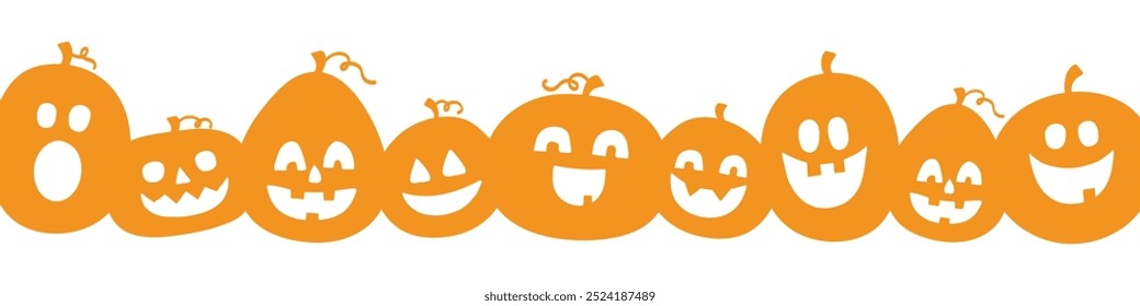 Cute Halloween pumpkins banner. Vector illustration