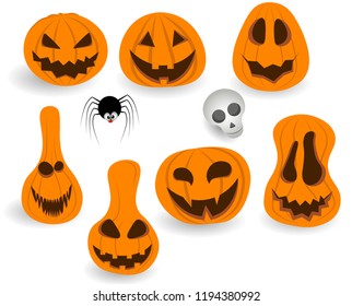 Cute halloween pumpkins. Isolated on white background. Flat style vector illustration.