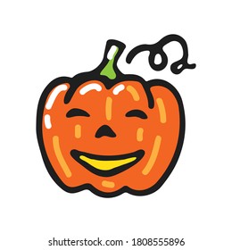 Cute Halloween pumpkins isolated on white background. Hand drawn. Doodle style. Vector illustration.  Design element for  stisker, magnet, leaflet, poster, booklet.