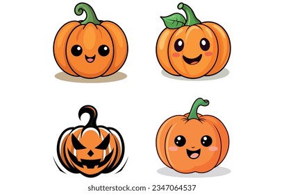 Cute halloween pumpkins. Isolated on white background. Flat style vector illustration
