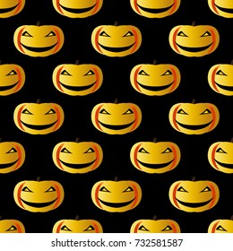 Cute halloween pumpkins isolated on black background. Festive seamless pattern. Vector flat graphic illustration. Texture.