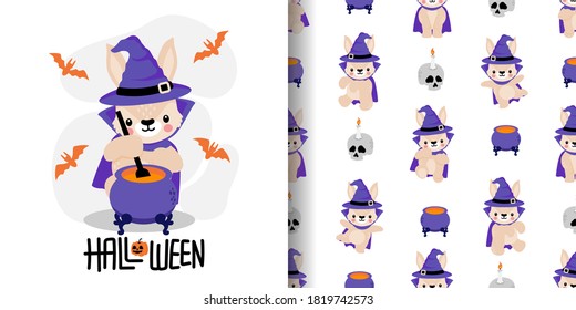 CUTE HALLOWEEN RABBIT BUNNY CARTOON DOODLE SEAMLESS PATTERN ILLUSTRATION