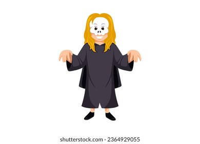 Cute Halloween Reaper Character Illustration