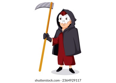 Cute Halloween Reaper Character Illustration