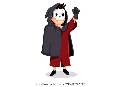 Cute Halloween Reaper Character Illustration