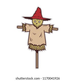 Cute halloween scarecrow doodle patch sticker.