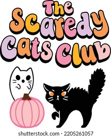 Cute Halloween scared cats club vector illustration. 