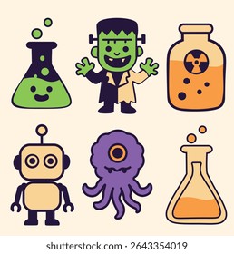 Cute Halloween Science Lab Characters Set