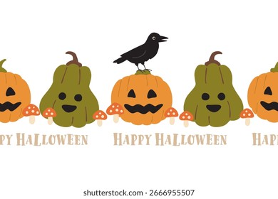 Nette Halloween nahtlose Rand, Vektor handgezeichnete Halloween-Cartoon-Illustration.	