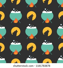 Cute halloween seamless pattern background. Design for background, wallpaper or gift wrapping paper. Vector illustration. 