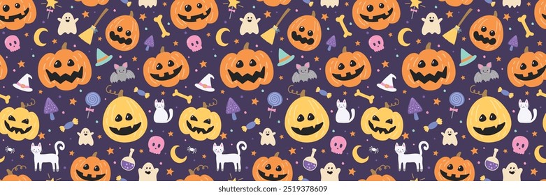 Lindo patrón sin fisuras de Halloween. Diseño de fondo. Ilustración vectorial