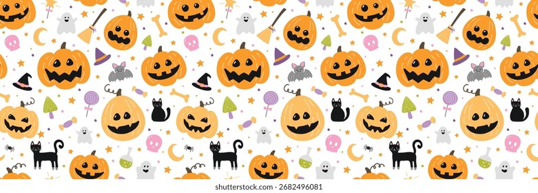 Lindo patrón sin fisuras de Halloween. Diseño de fondo. Ilustración vectorial
