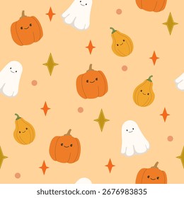 Lindo patrón sin fisuras de Halloween. Tela, Fondo de pantalla, impresión de papel de embalaje.